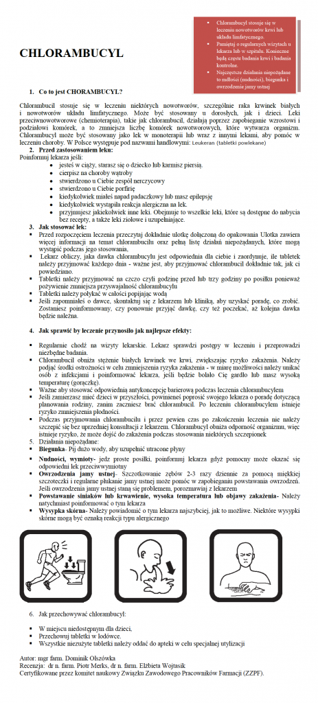 chlorambucyl3 463x1024 - Pilotaż usługi farmaceutycznej: Konsultacja farmaceutyczna w szpitalu w Radomiu oraz w Bydgoszczy